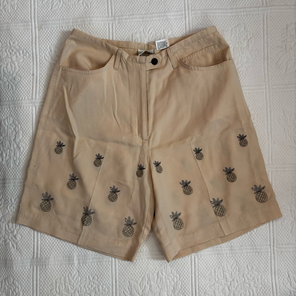 Pineapple Embroidered Yellow/Tan Women Shorts